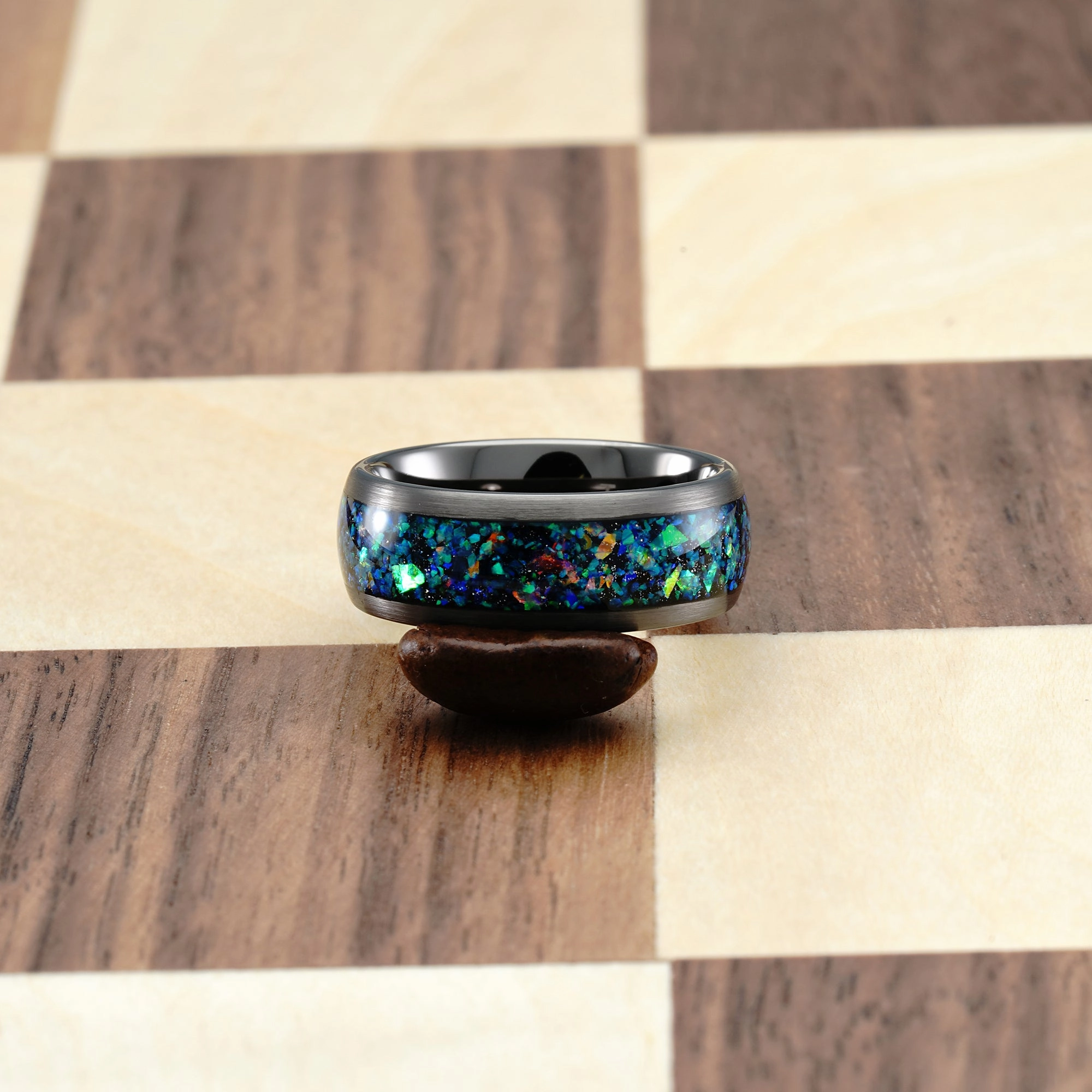 Robust Style Fantastic Design 100S JEWELRY Gunmetal Gray Tungsten Ring For Men Green Opal Inlay Wedding Band Brushed Dome Edge Promise Engagement Size 6-16??