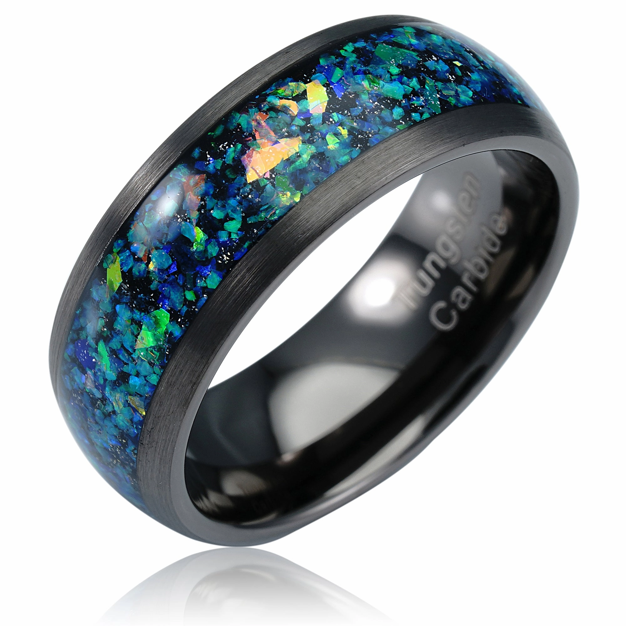 100S JEWELRY Gunmetal Gray Tungsten Ring For Men Green Opal Inlay Wedding Band Brushed Dome Edge Promise Engagement Size 6-16?? Seasonal Trend Neutral Feature