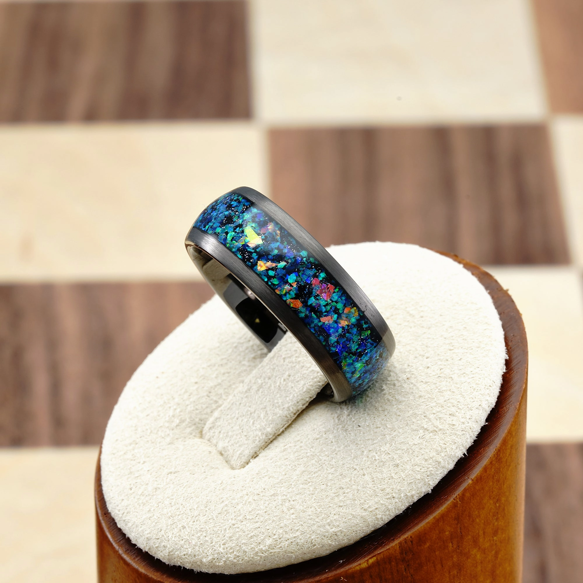 Glamorous Product 100S JEWELRY Gunmetal Gray Tungsten Ring For Men Green Opal Inlay Wedding Band Brushed Dome Edge Promise Engagement Size 6-16??