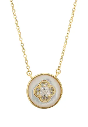 Lucky Charm Clover Flower Mother Of Pearl Pendant Necklace Gold