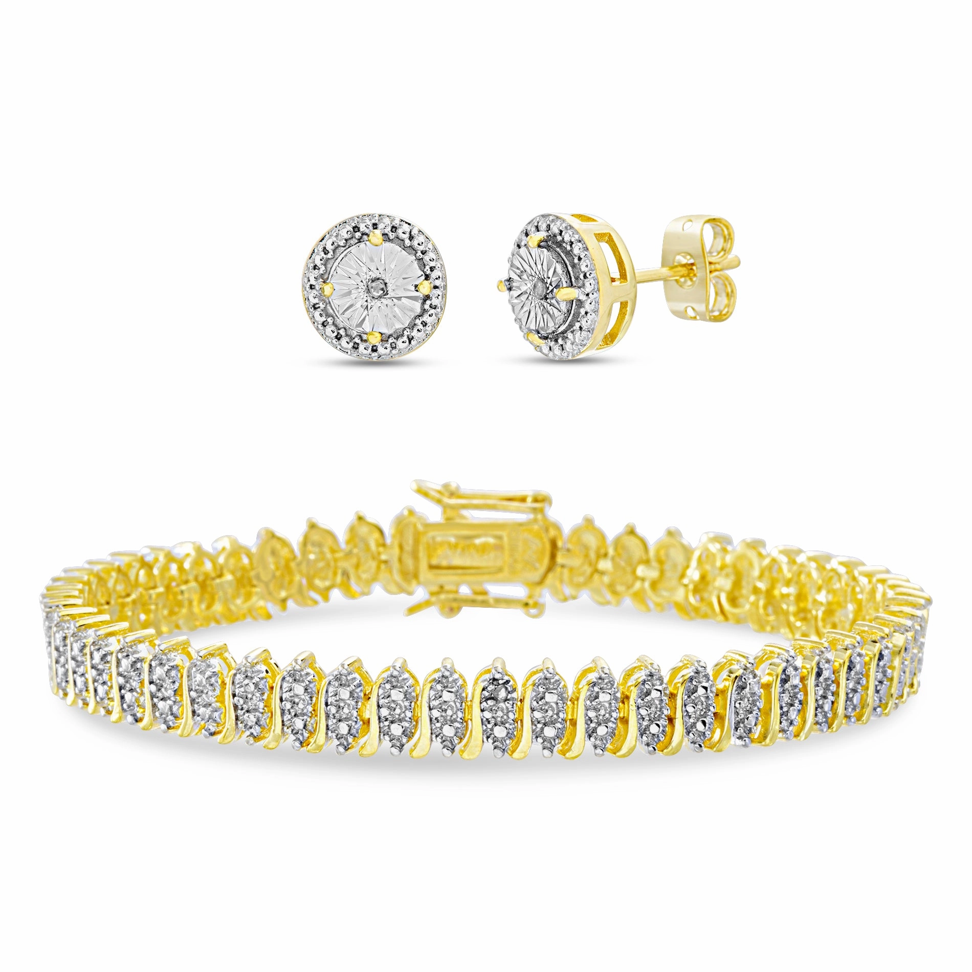 Lumineux Genuine Diamond Accent Stud Earring and Bracelet Set Artistic Accent Star-Shaped Accessory