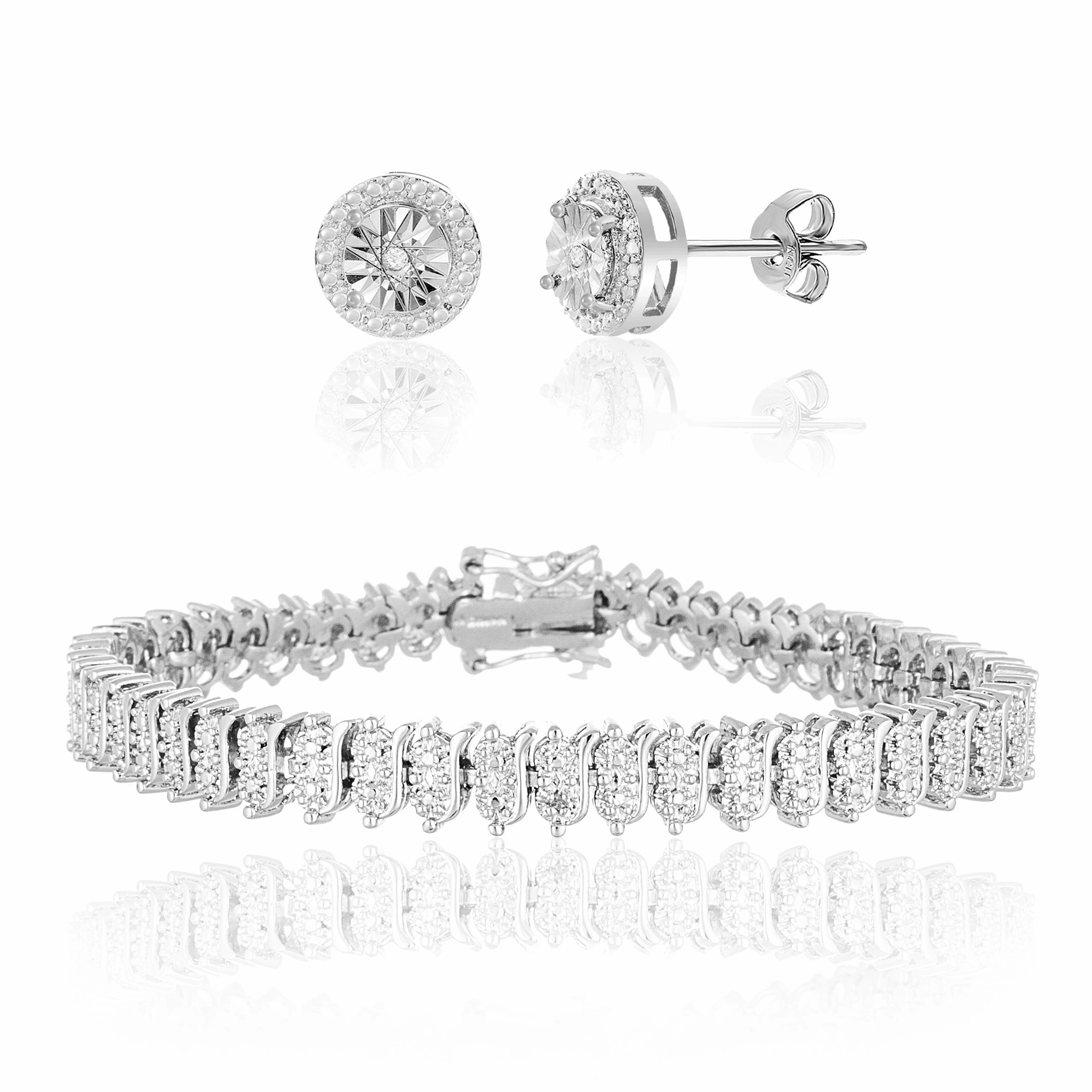 Stunning Detail Party Item Lumineux Genuine Diamond Accent Stud Earring and Bracelet Set