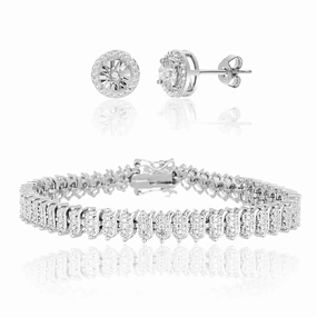 Stunning Detail Party Item Lumineux Genuine Diamond Accent Stud Earring and Bracelet Set