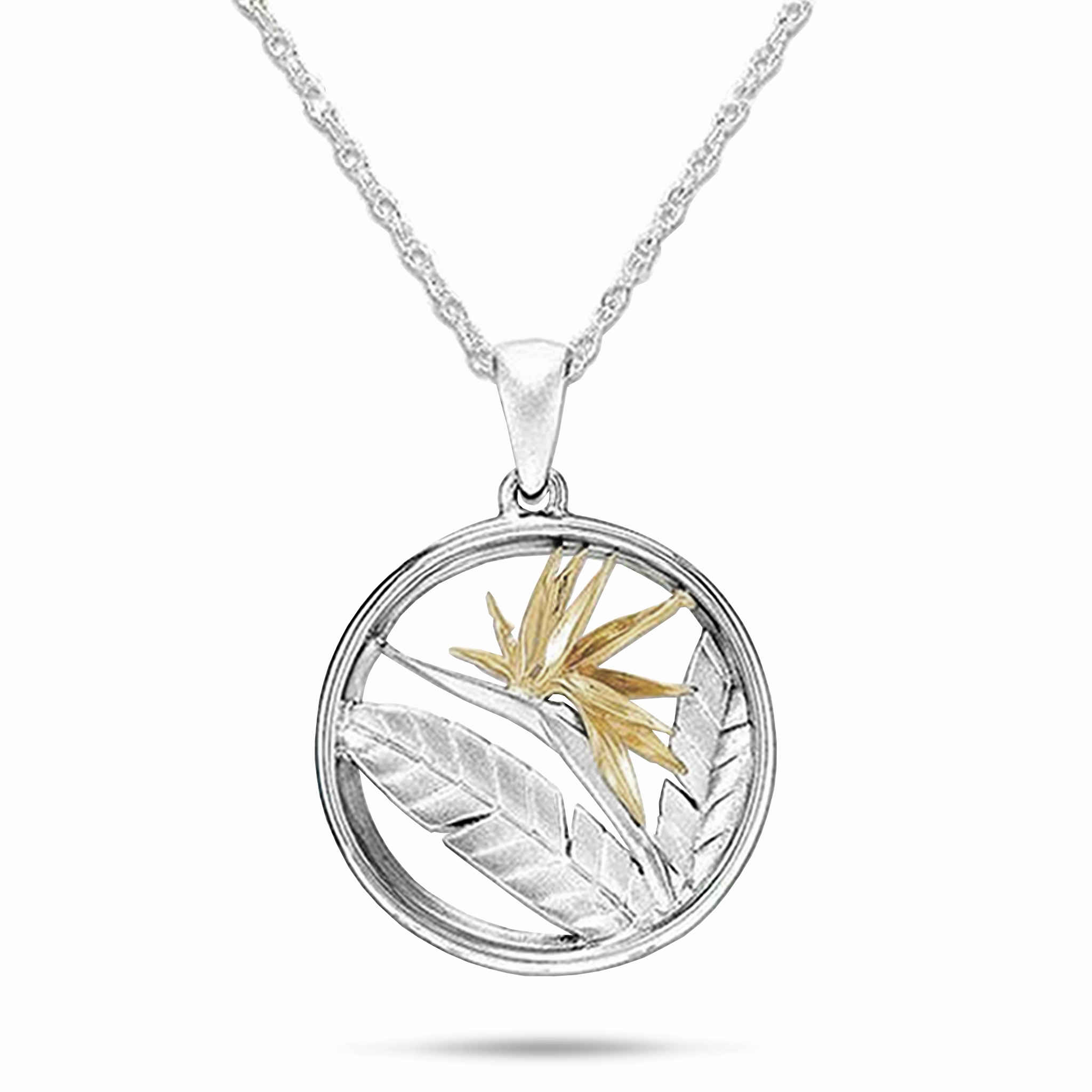 Birds of Paradise Pendant / Necklace in Sterling Silver & Gold - 22mm Muted Mood