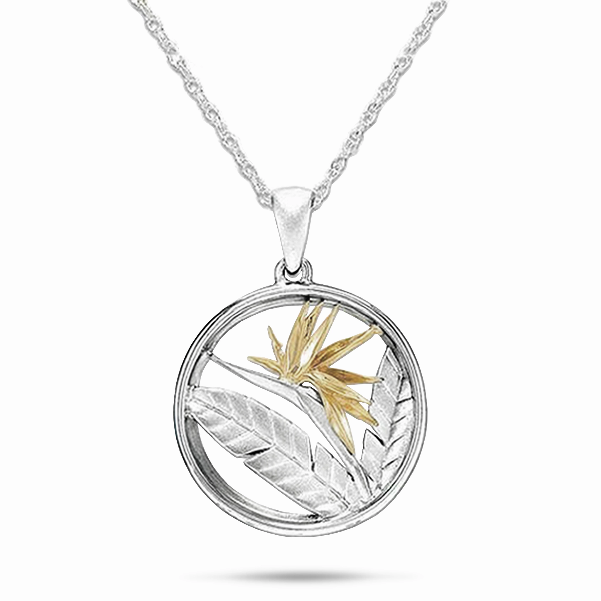 Birds of Paradise Pendant / Necklace in Sterling Silver & Gold - 22mm Stylish charm