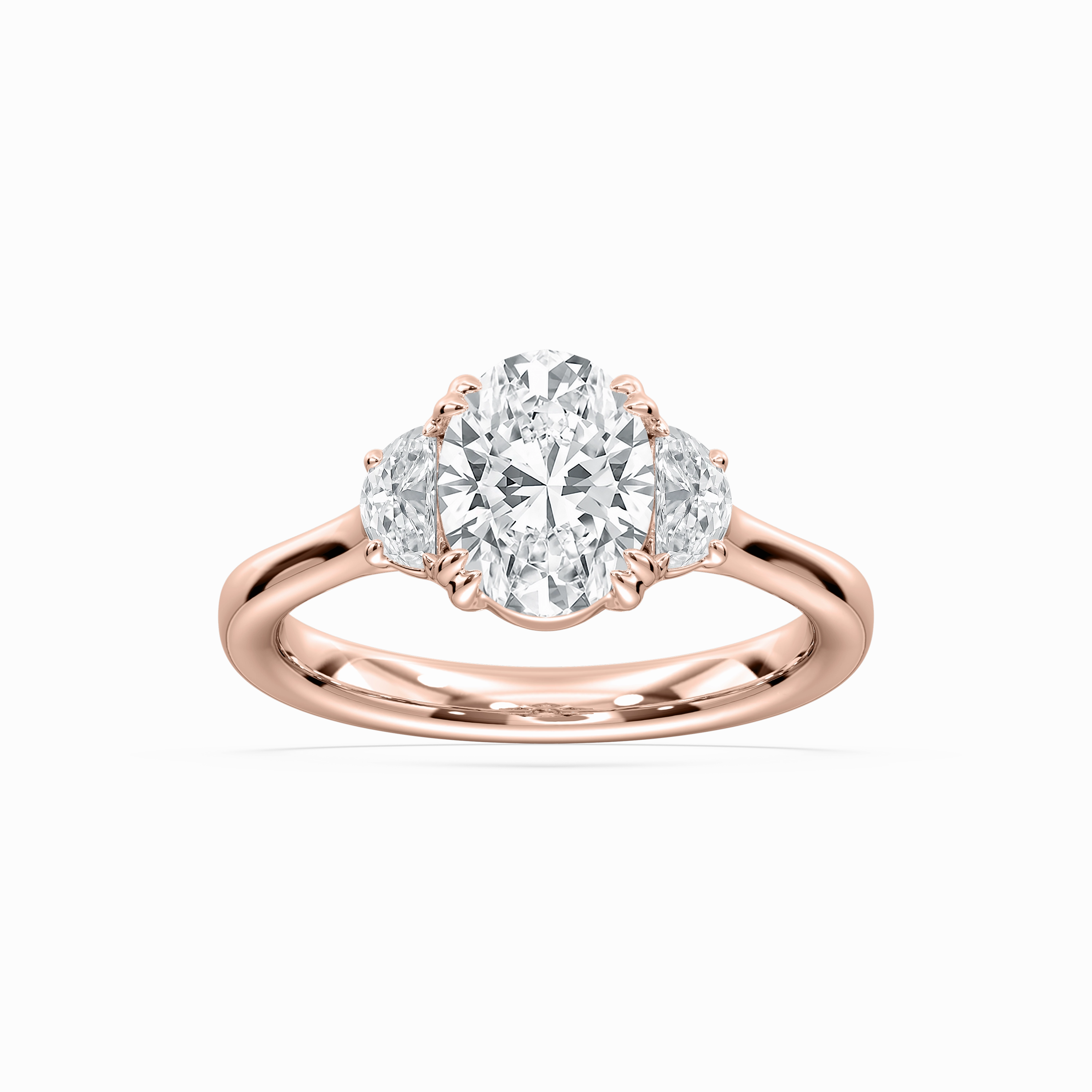 Luna 2 ? ctw Oval Lab Grown Diamond Half Moon Double Prong Three Stone Engagement Ring Innovative Style