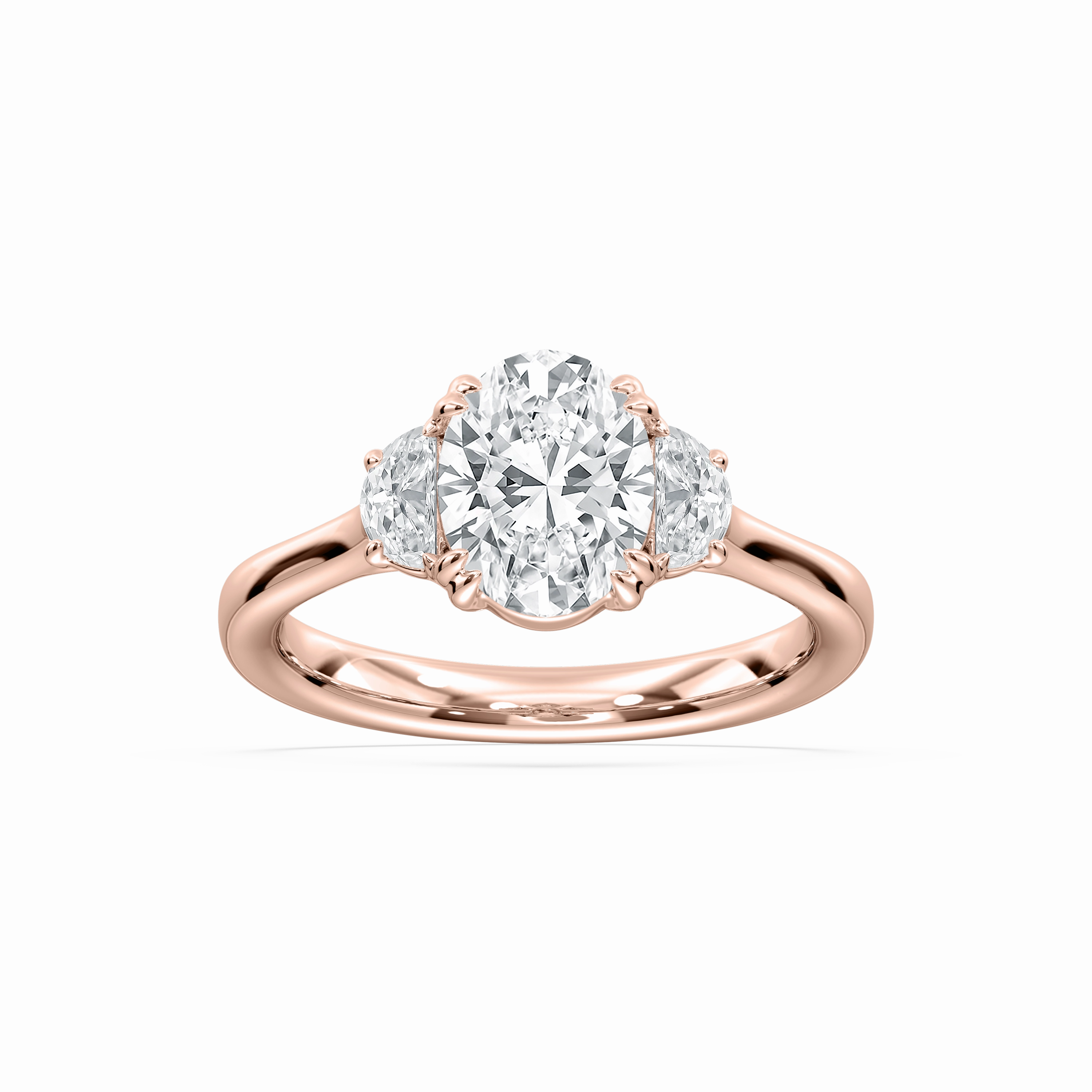 Luna 2 ? ctw Oval Lab Grown Diamond Half Moon Double Prong Three Stone Engagement Ring Romantic Occasion