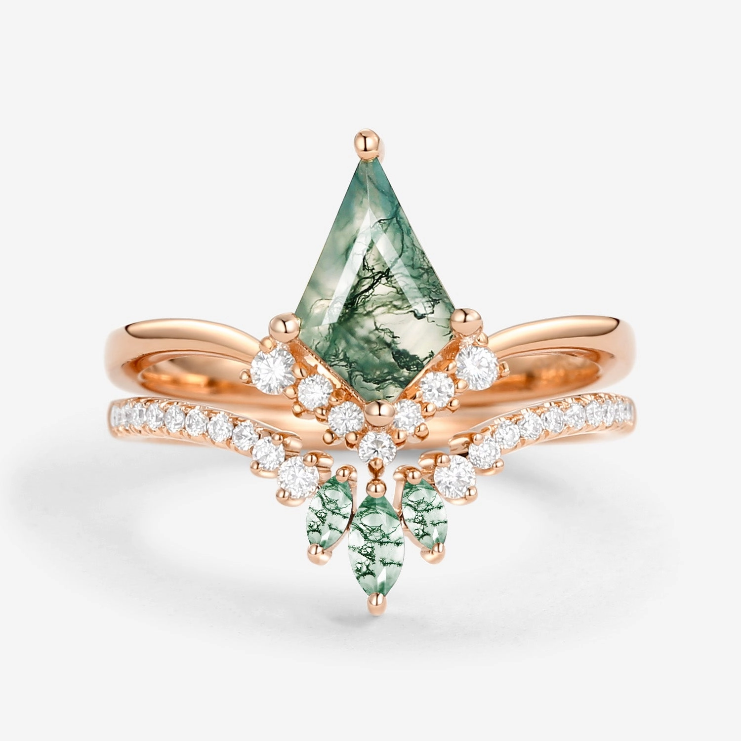 Bold Look Gift Choice Kite Cut Moss Agate Classic Engagement Bridal Set 2pcs - Aero