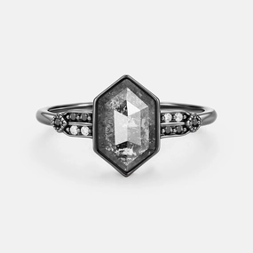 Iconic Feature Classy Vibe Hexagon Salt and Pepper Diamonds Stacking Engagement Ring - Nocturne
