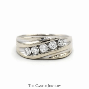 Men's 1cttw 5 Round Diagonally Nick Set Diamond Band in 14k White Gold Bold Product