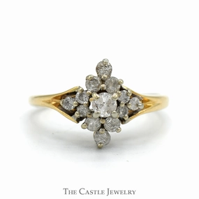 1/2cttw Flower Shaped Diamond Cluster Ring in 14k Yellow Gold Balanced Flow