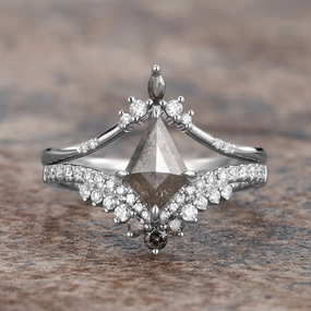 Mirror Selfie Radiant Craft Kite Salt & Pepper Diamonds Engagement Ring Set 2pcs