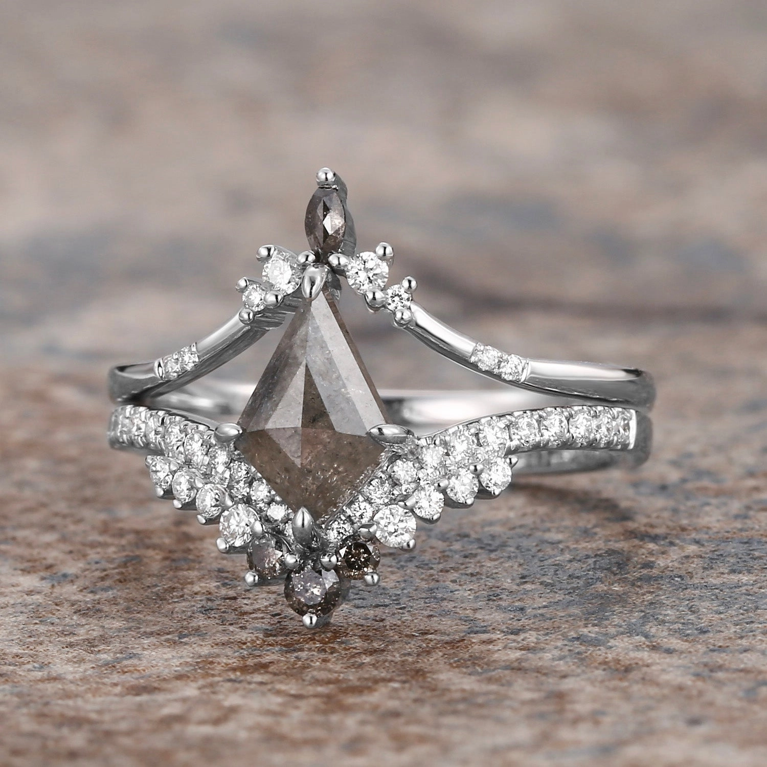 Kite Salt & Pepper Diamonds Engagement Ring Set 2pcs Beach Vibes Minimal Glow