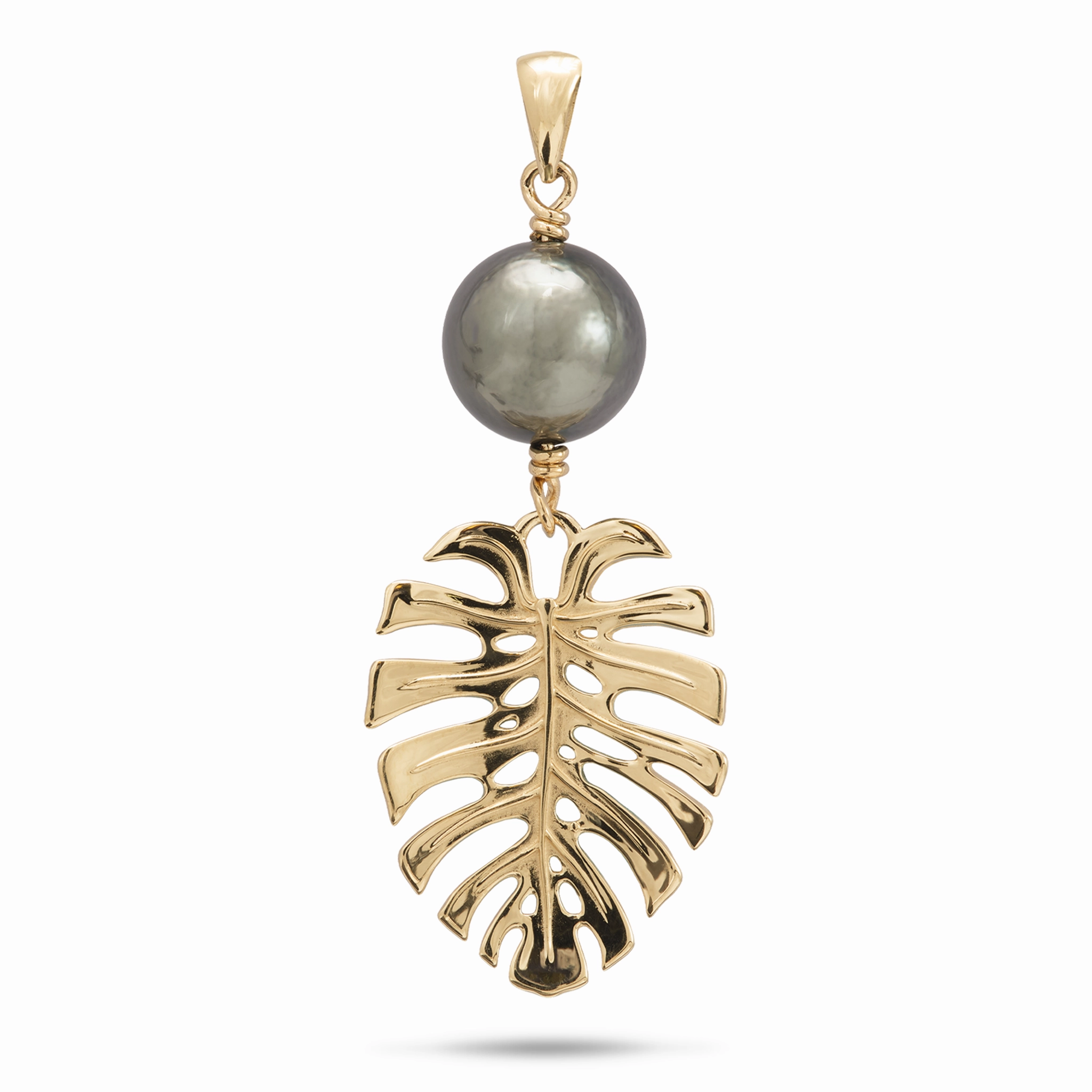 Premium Style Monstera Tahitian Black Pearl Pendant in Gold - 23mm