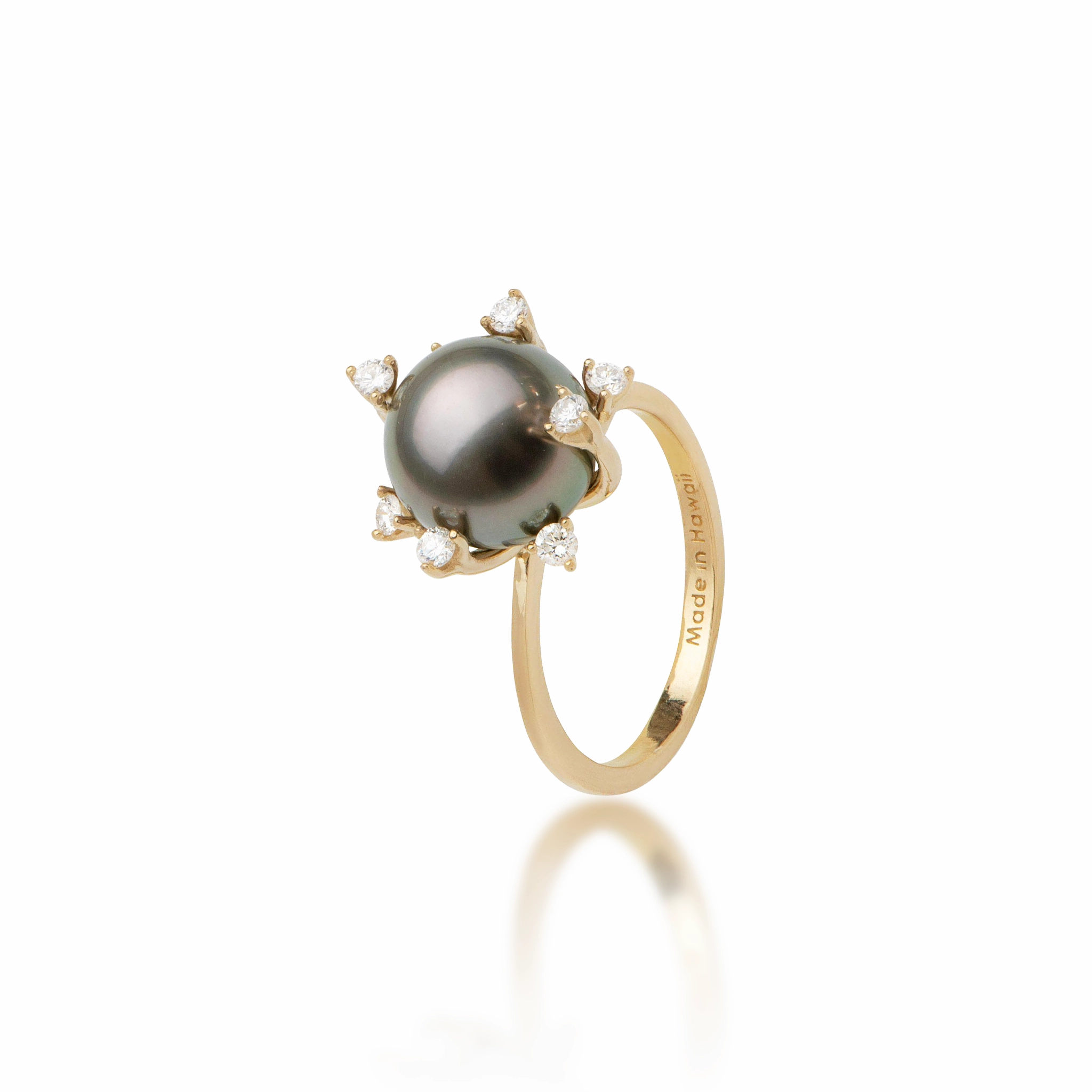 Protea Tahitian Black Pearl Ring in Gold with Diamonds - 10-11mm Metallic Touch Classic Outfit