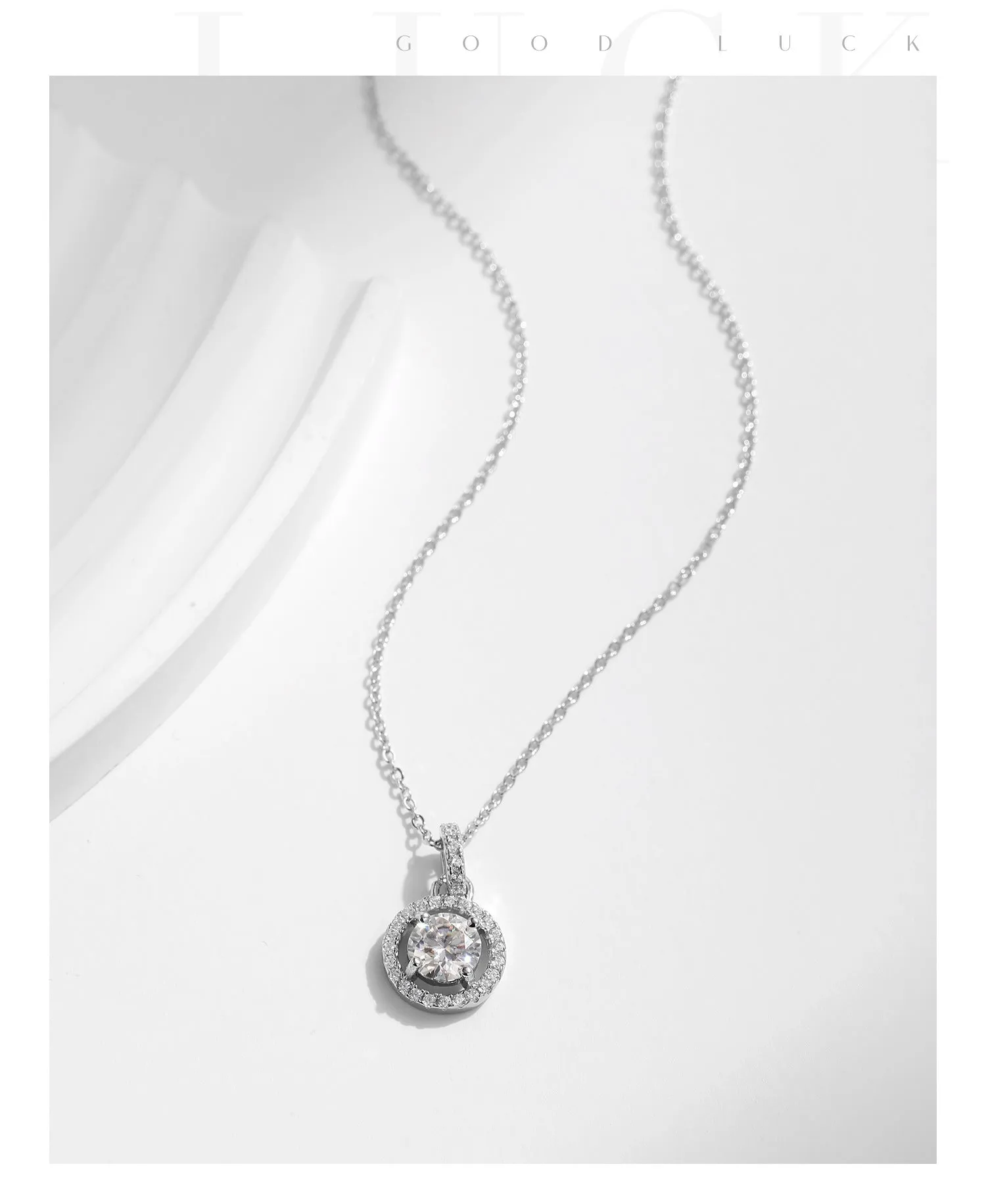 Luxurious French Pendant Necklace with 1 Carat Moissanite in Sterling Silver