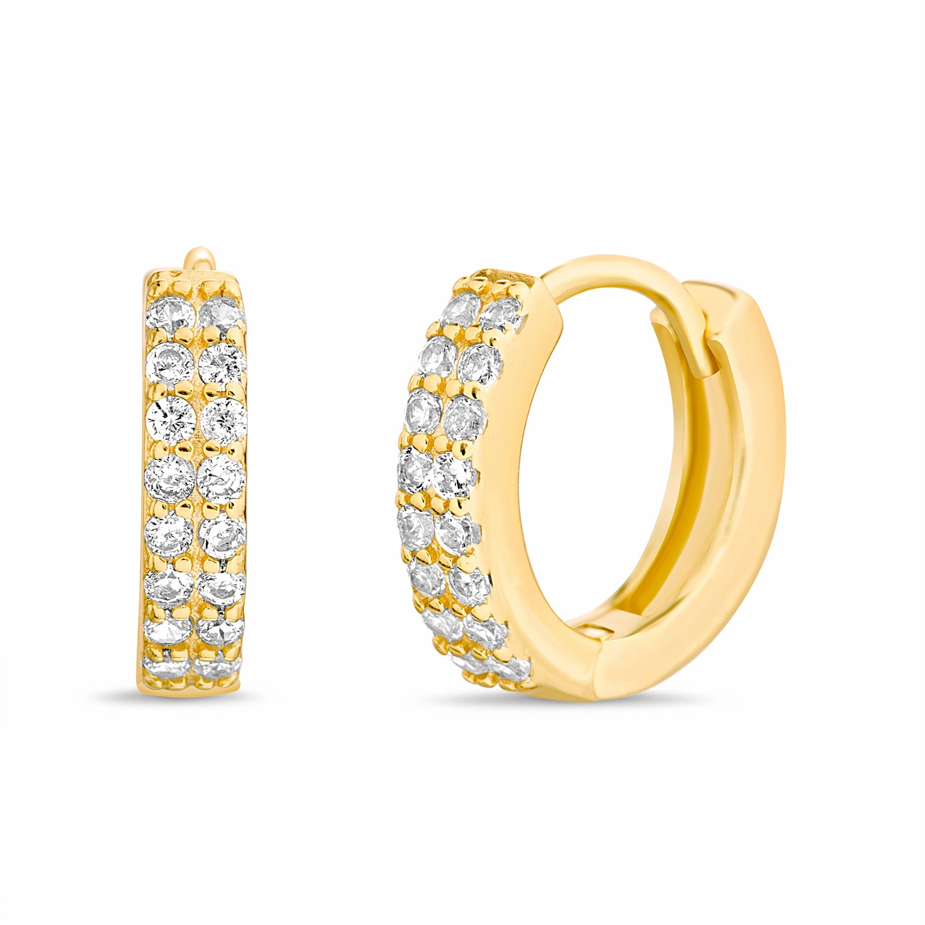 Stylish Selection Attractive Creation Cubic Zirconia 2 Row Huggie Hoop Earrings in Sterling Silver