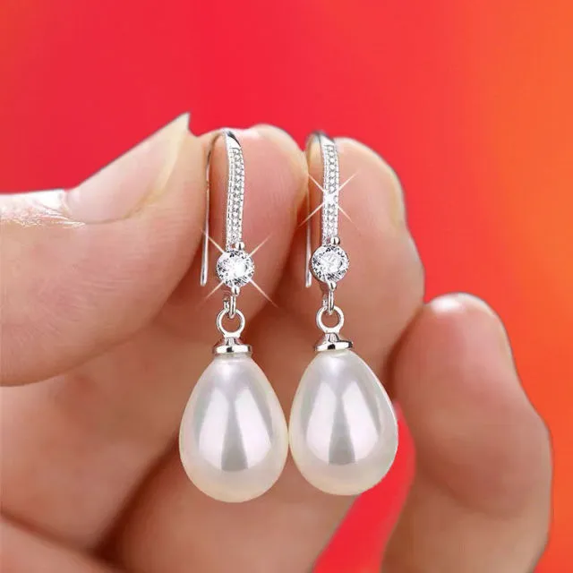 Luxury Classic Pearl Drop Earrings Silver for Women Wedding Jewelry