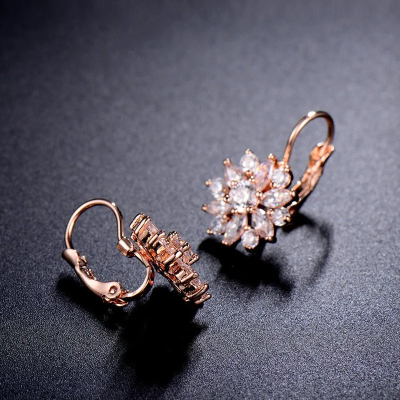 Luxury Ear Cuff Earrings For Women 6pcs Round And Marquise CZ Formed Brilliant Flower Stud Earrings Women Jewelry Gift