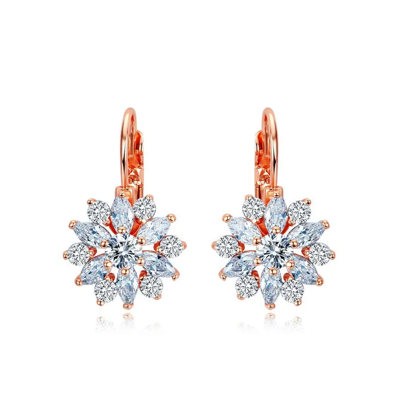 Luxury Ear Cuff Earrings For Women 6pcs Round And Marquise CZ Formed Brilliant Flower Stud Earrings Women Jewelry Gift
