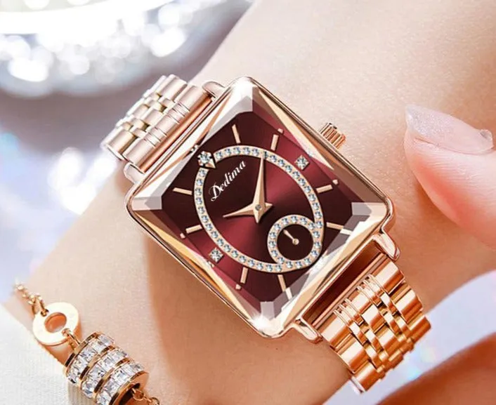 Luxury Women's Rose Gold Diamond Watch Stainless Steel Waterproof Quartz Ladies Wristwatches