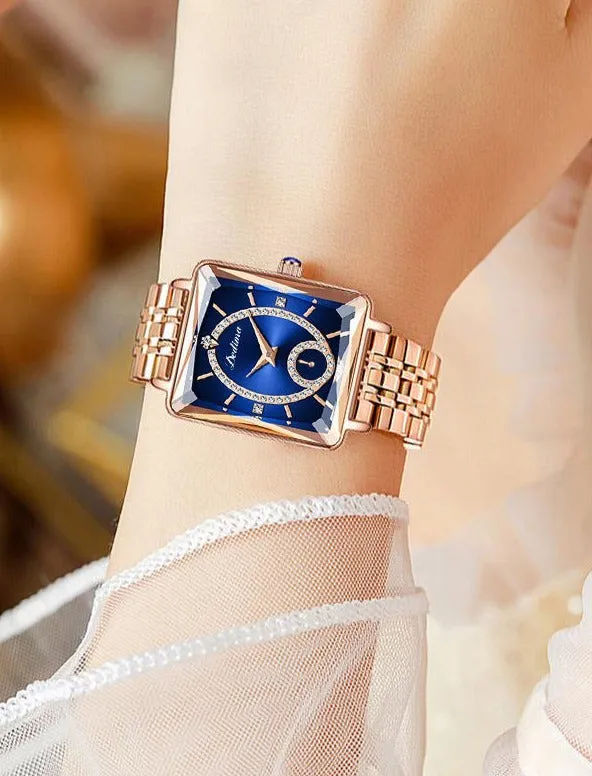 Luxury Women's Rose Gold Diamond Watch Stainless Steel Waterproof Quartz Ladies Wristwatches