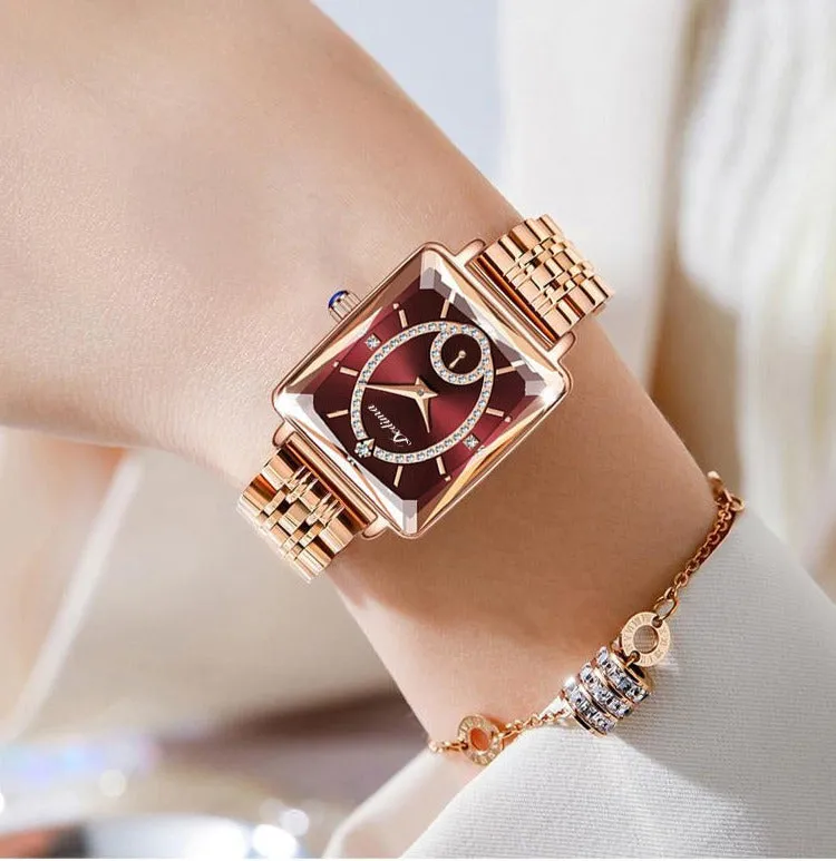 Luxury Women's Rose Gold Diamond Watch Stainless Steel Waterproof Quartz Ladies Wristwatches