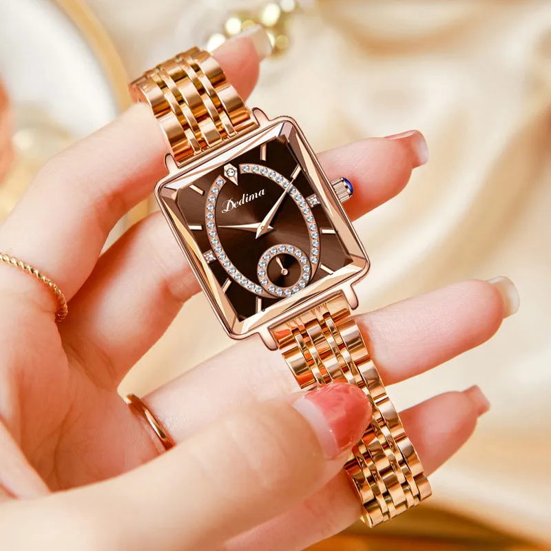 Luxury Women's Rose Gold Diamond Watch Stainless Steel Waterproof Quartz Ladies Wristwatches
