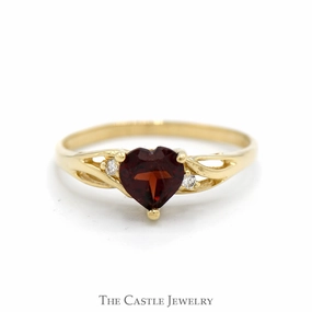 Creative Piece Brilliant Item Heart Shaped Garnet Ring with Cubic Zirconia Accents in 10k Yellow Gold