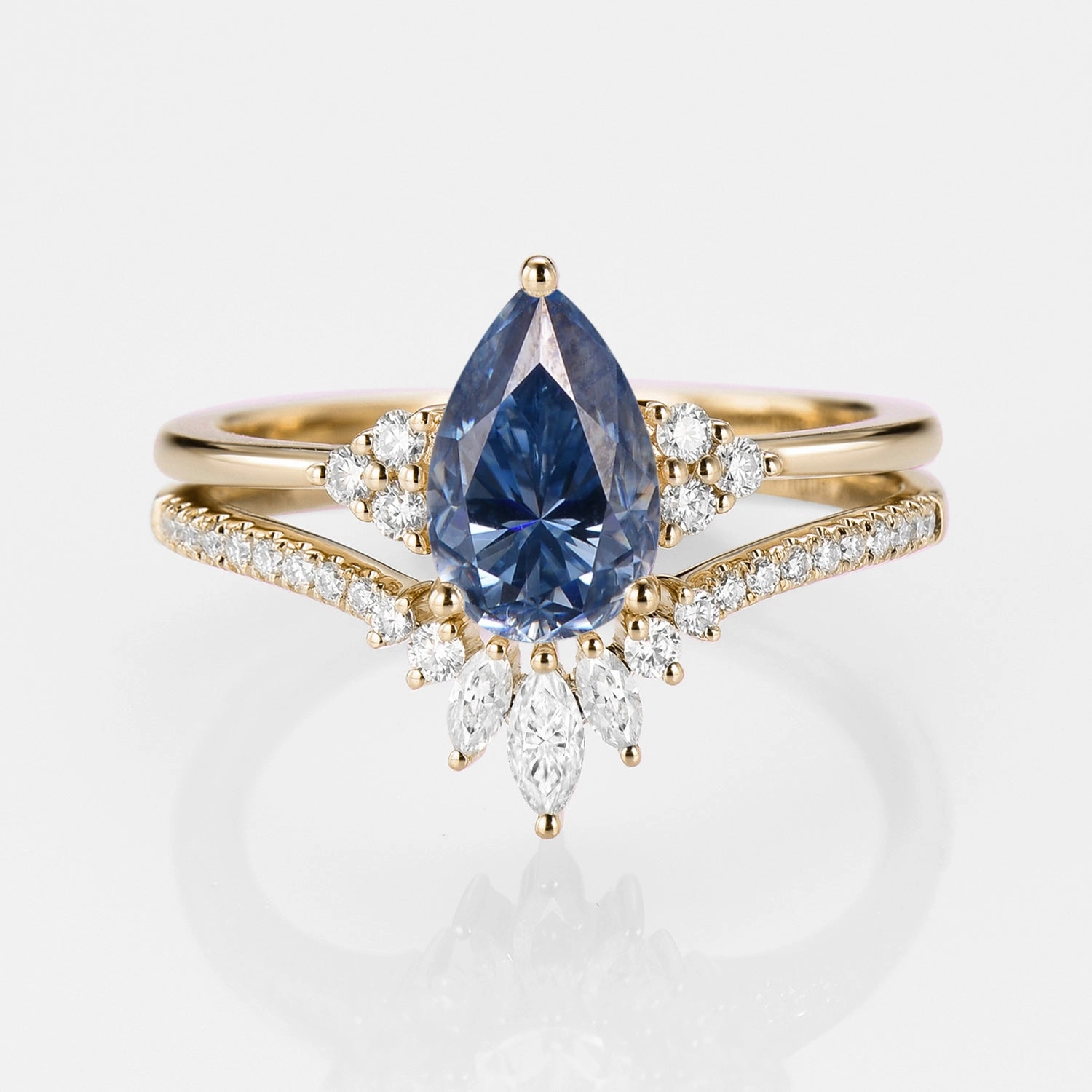 Classic Engagement - Pear Moissanite Engagement Ring Set 2pcs - Lydia Fashion Layer