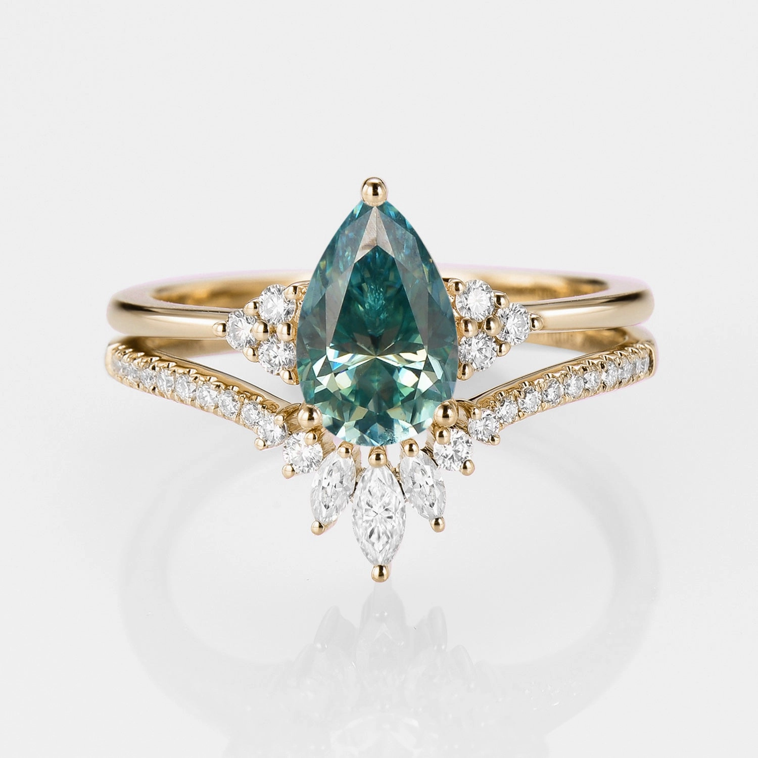 Glistening Piece Classic Engagement - Pear Moissanite Engagement Ring Set 2pcs - Lydia