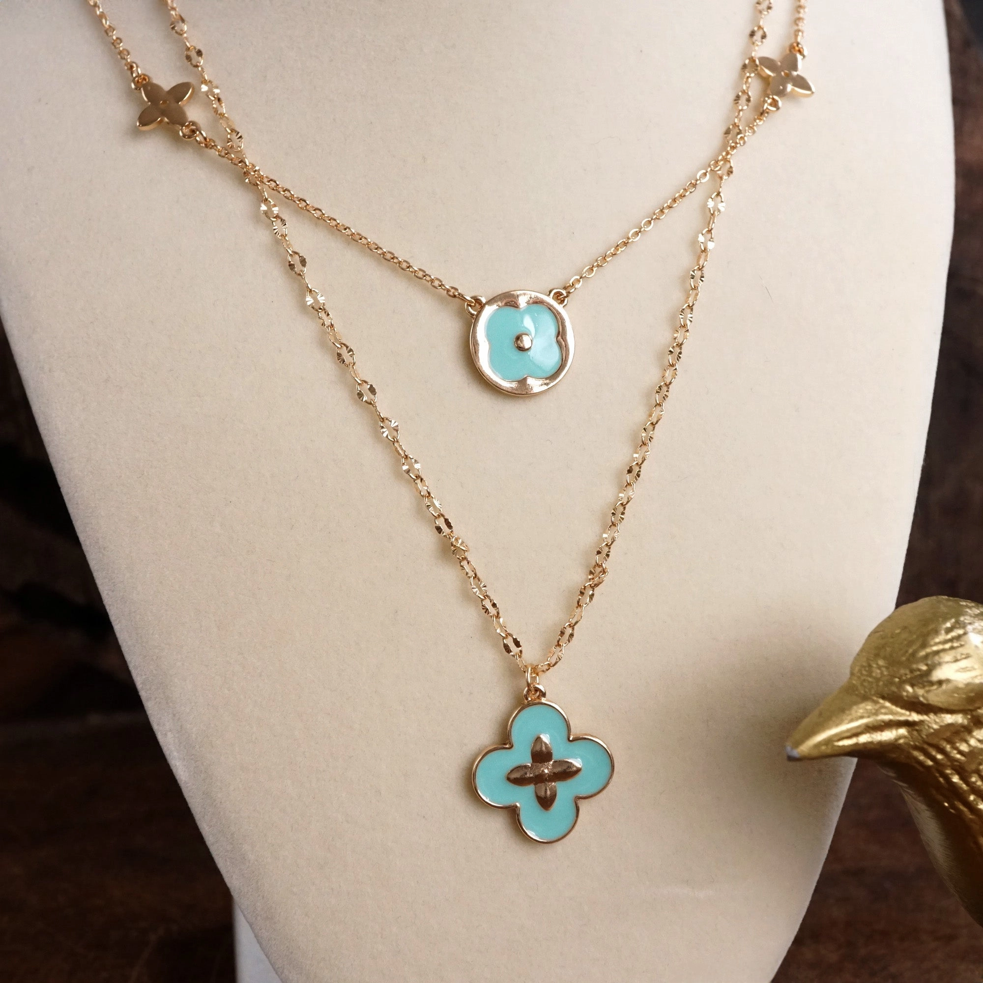 Office Detail Urban Feature Clover Dainty Layered Necklace ?C Gold Tone & Color Options