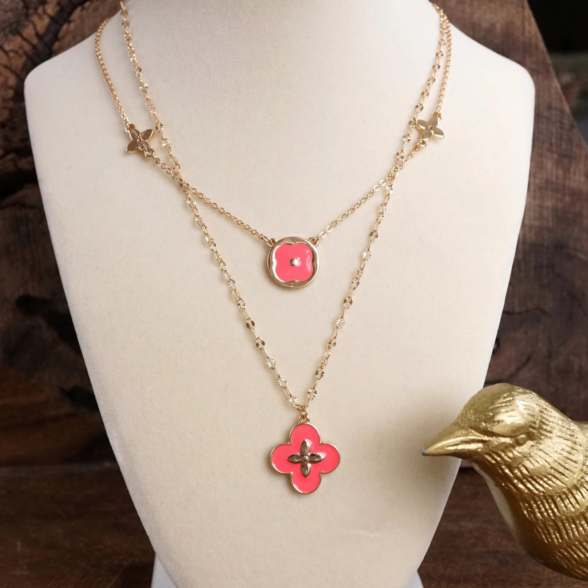 Clover Dainty Layered Necklace ?C Gold Tone & Color Options Sophisticated Present