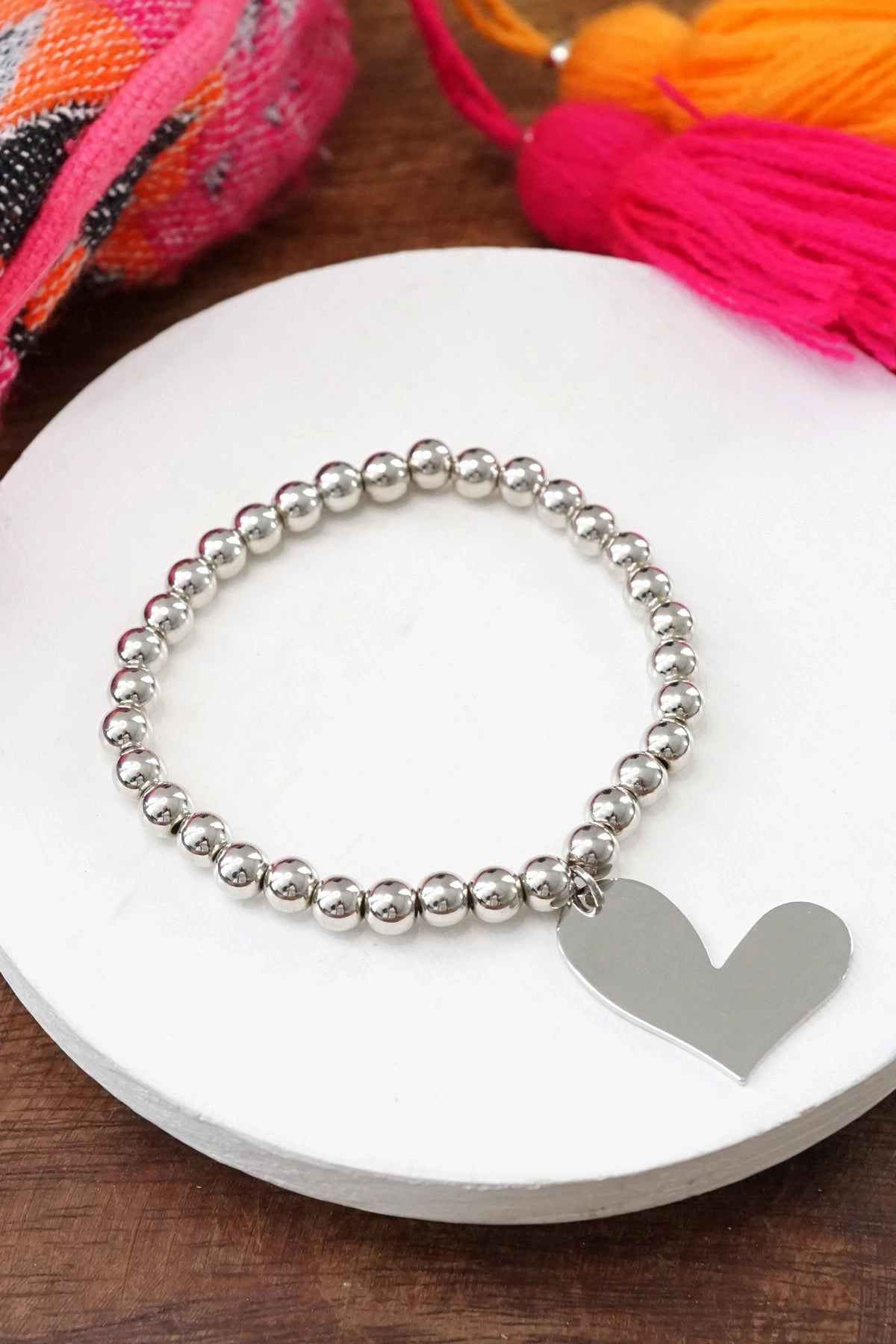 Silver tone beads bracelet with a big Heart charm Bright Combinations
