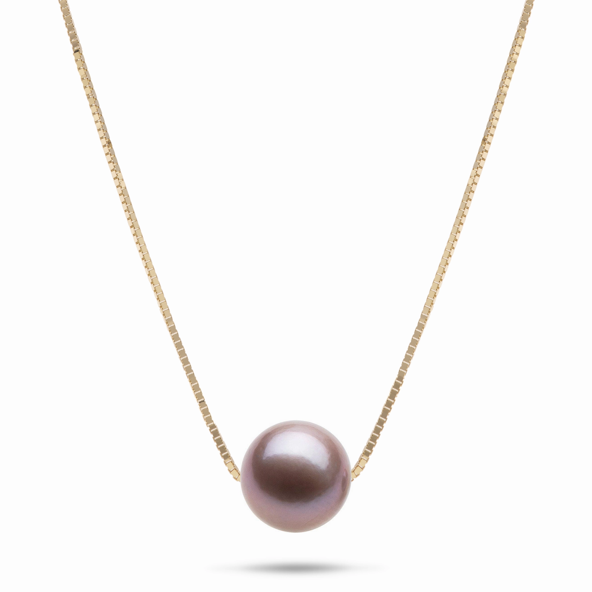 16-18" Adjustable Freshwater Lilac Pearl Necklace in Gold - 9-10mm Highlight Edge Chic Design