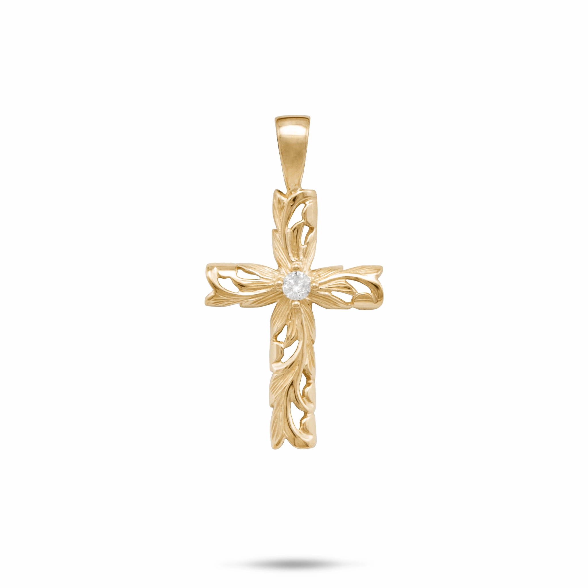 Hawaiian Heirloom Old English Scroll Cross Pendant in Gold with Diamond - 23mm Shine Moment Bold Combo