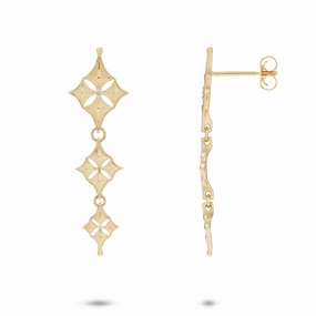Chic Accent Hawaiian Quilted Star Earrings in Gold with Diamonds - 34mm