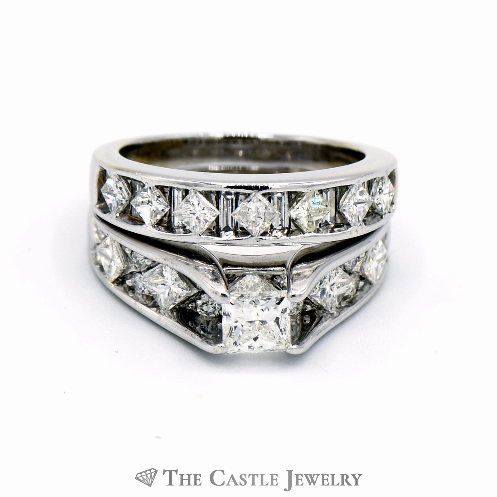 2.25cttw Princess Cut Diamond Bridal Set in 14k White Gold Stylish Insignia Classic Set