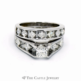 2.25cttw Princess Cut Diamond Bridal Set in 14k White Gold Stylish Insignia Classic Set