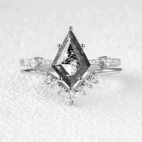 Kite Black & White Salt and Pepper Diamonds Ring Set 2pcs Cocktail Hour Romantic Feature