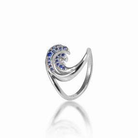Sunset Style Nalu Ring in White Gold with Blue Sapphires - 15mm