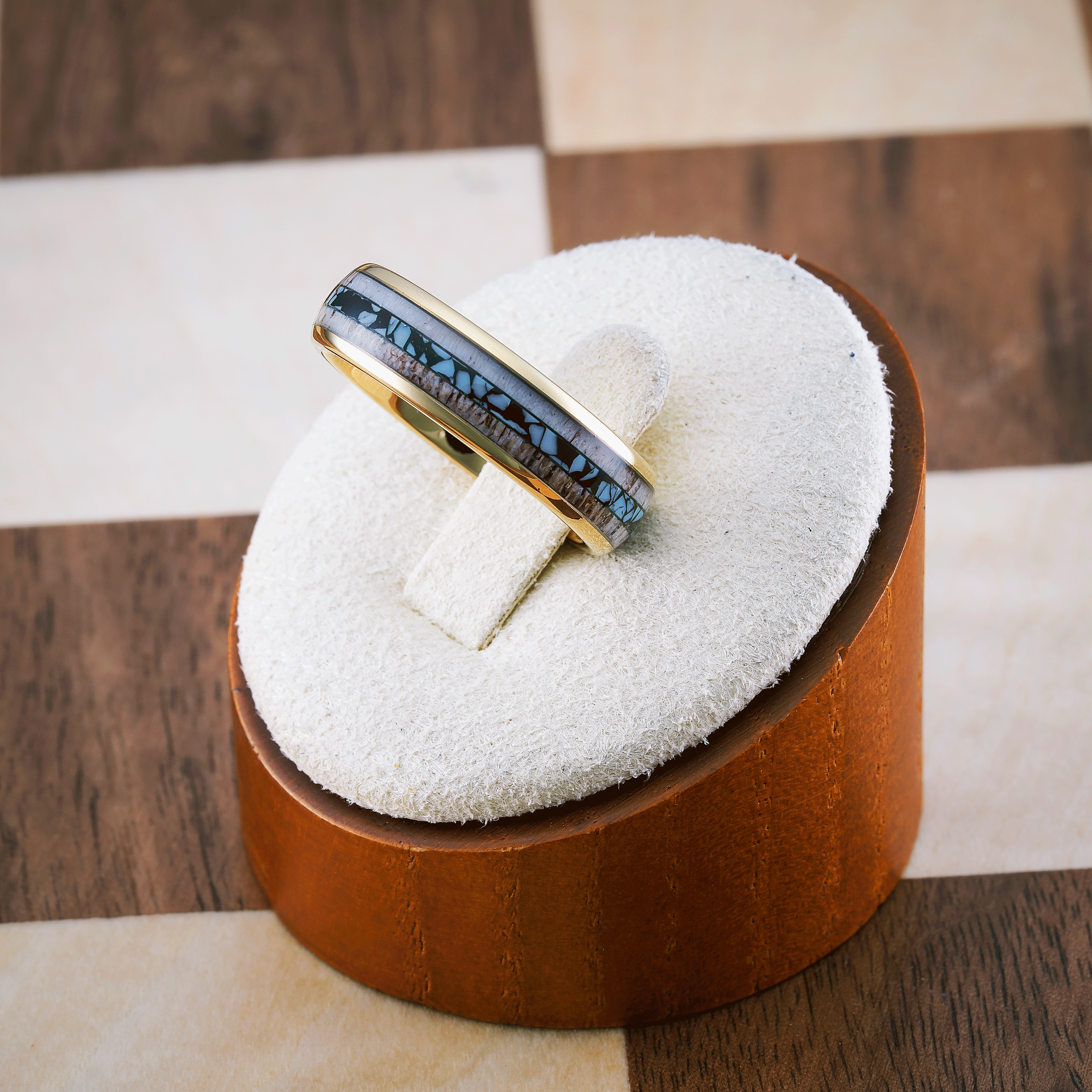 100S JEWELRY 6mm Gold Tungsten Wedding Rings for Men Women Unique Turquoise & Antler Inlay Durable Engagement, Promise, and Wedding Band - Available in Sizes 6-13 Prototype Model