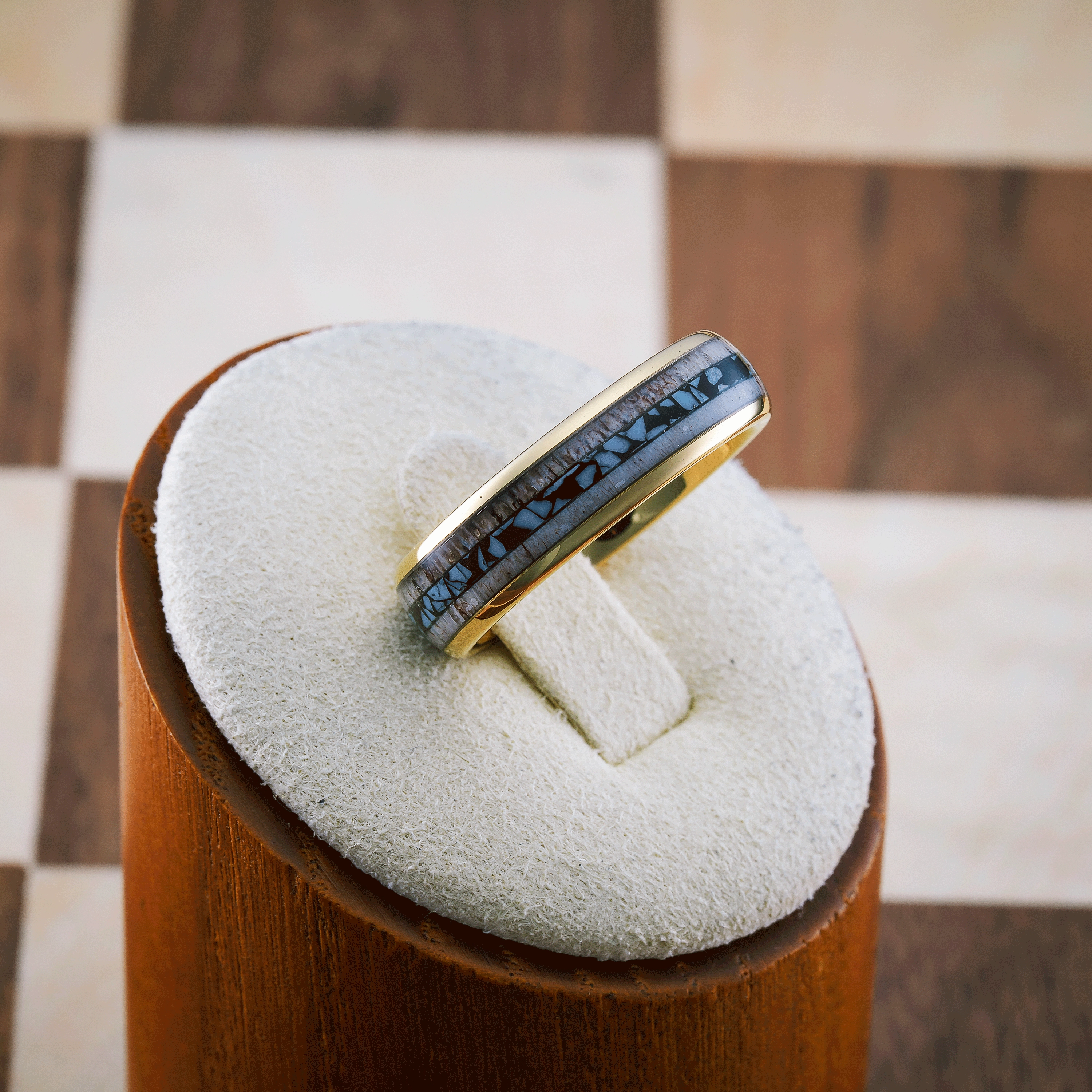 Mother Gift 100S JEWELRY 6mm Gold Tungsten Wedding Rings for Men Women Unique Turquoise & Antler Inlay Durable Engagement, Promise, and Wedding Band - Available in Sizes 6-13