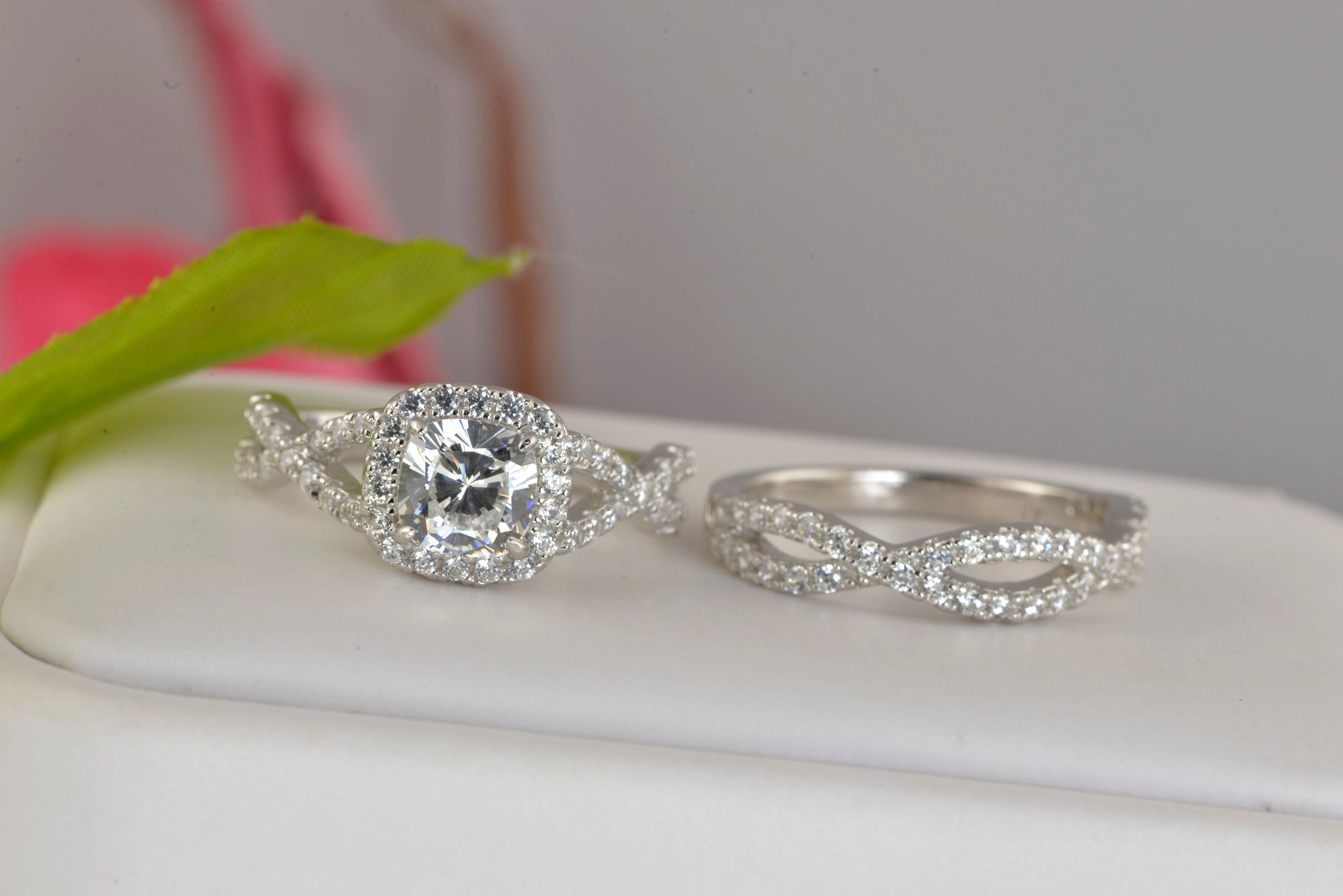 2ct Halo Cushion Cut with Twisted Band Bridal Wedding Engagement Ring Diamond Simulated 925 Sterling Silver Anniversary Rings SKU:00240 Tangible Goods