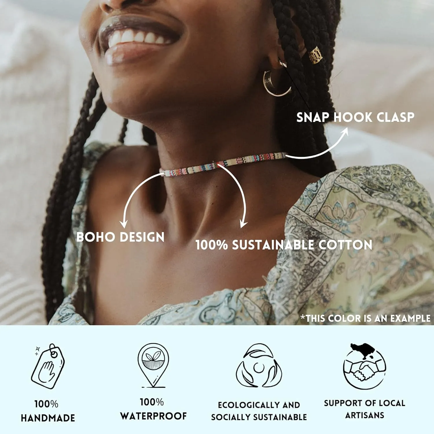 Made by Nami Boho Choker for Women and all Genders Waterproof & Adjustable Surfer Necklace Choker for Pride Parade & Hippie Festival (Black)