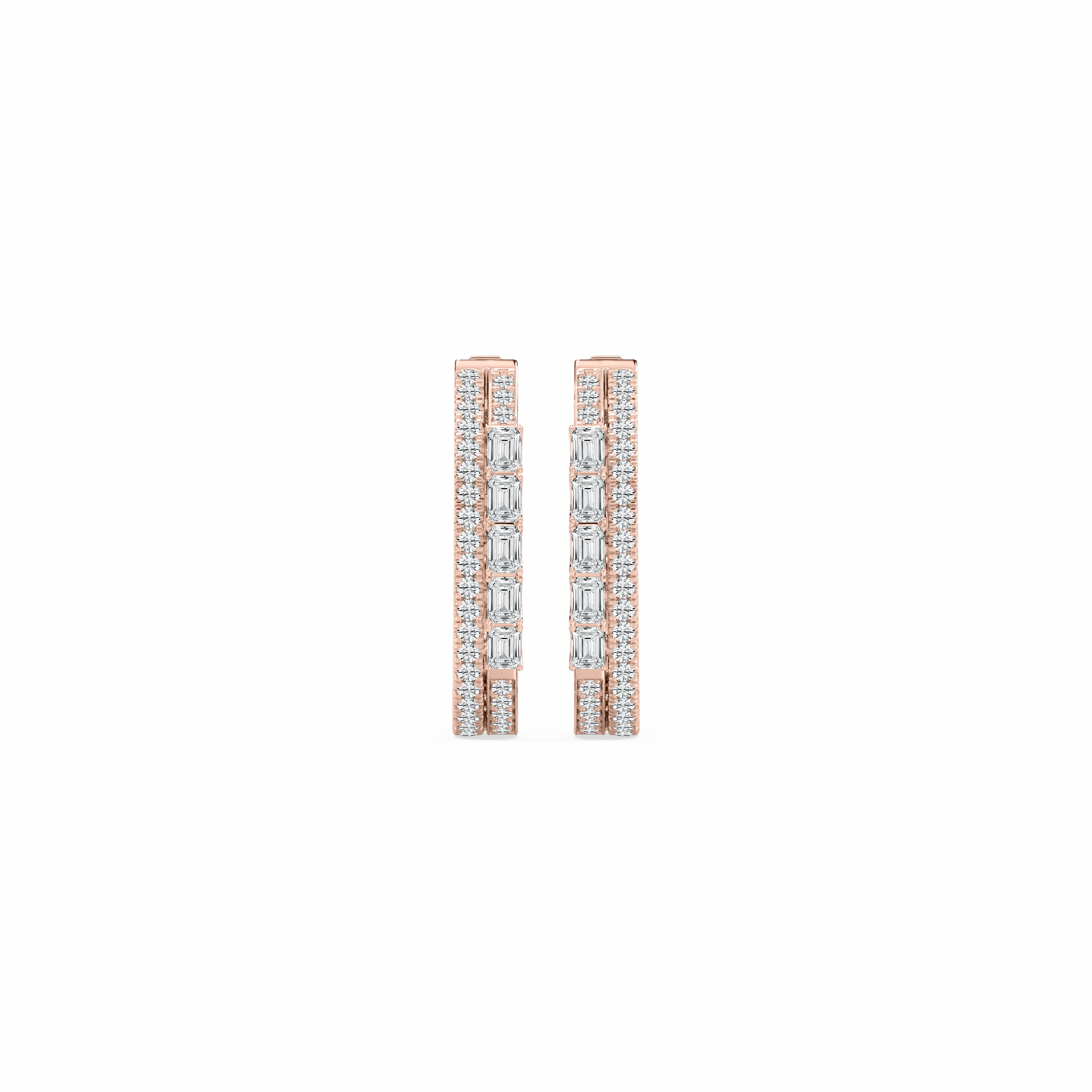 Comfortable Finish 1 ? ctw Round and Emerald Lab Grown Diamond Double Row Hoop Earrings