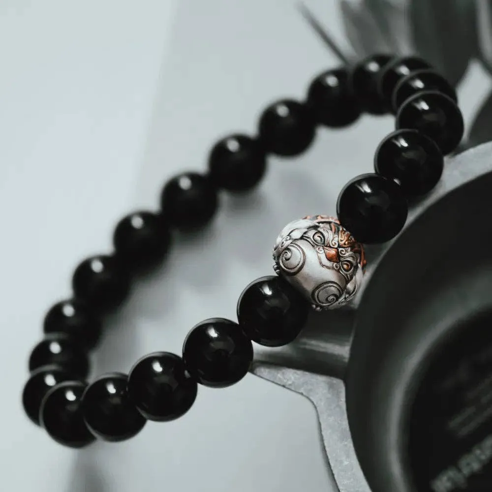 Magpie Bead Bracelet: Oxidized Silver / Blue Tiger's Eye / 20pcs(Beaded)   2pcs(Extra)