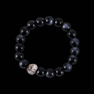 Magpie Bead Bracelet: Oxidized Silver / Blue Tiger's Eye / 20pcs(Beaded)   2pcs(Extra)