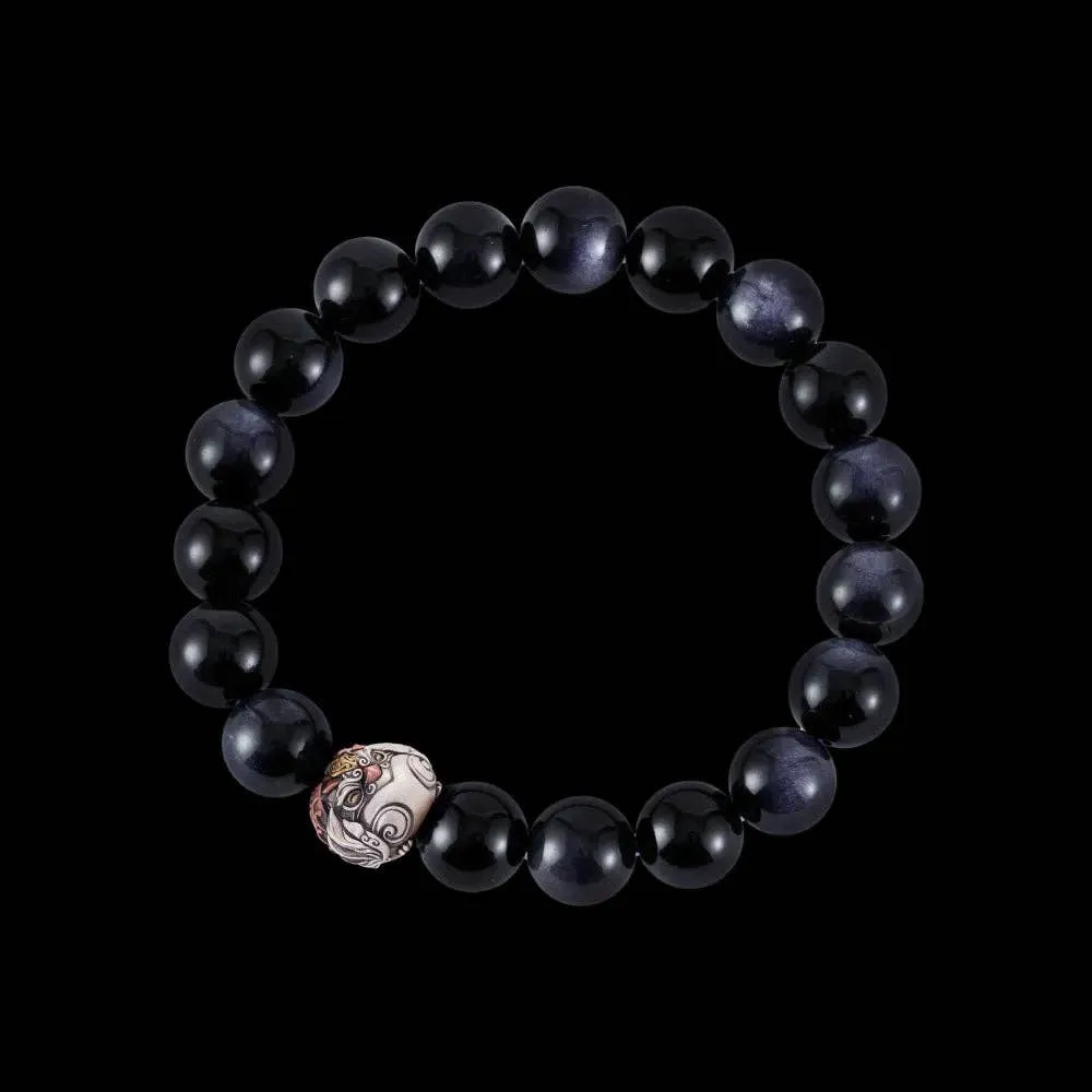 Magpie Bead Bracelet: Oxidized Silver / Blue Tiger's Eye / 20pcs(Beaded)   2pcs(Extra)