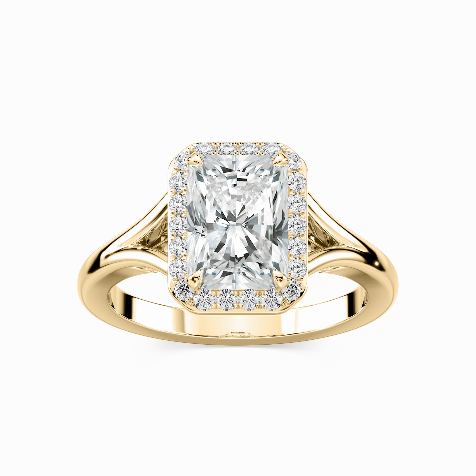 Formal Gathering Personal Item Maia Radiant Lab Grown Diamond Split Shank Halo Engagement Ring